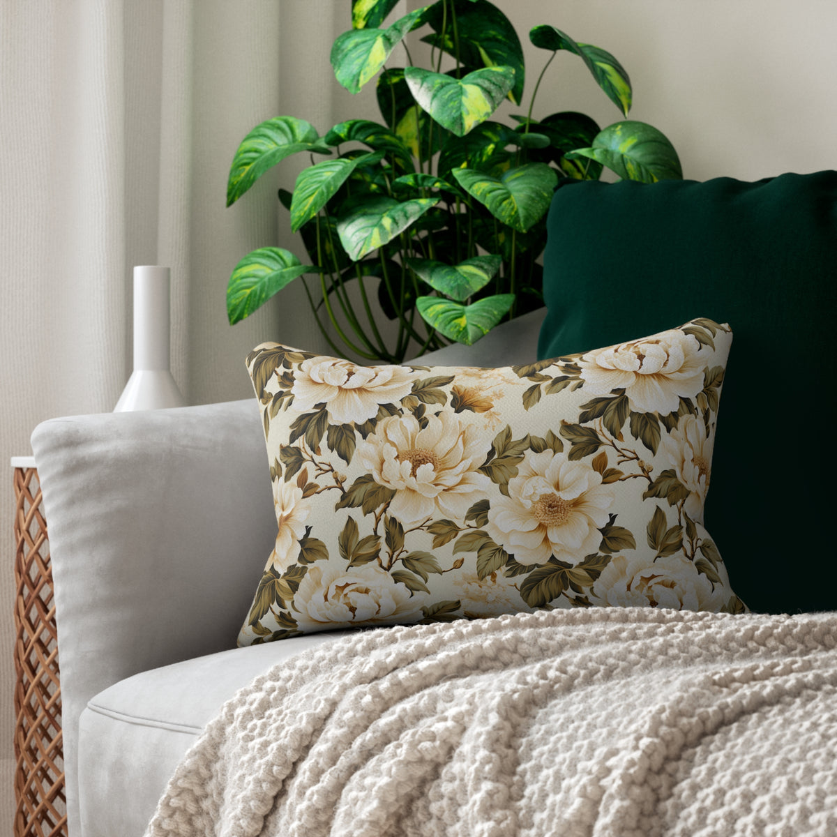 Austen Blooms Lumbar Pillow - Spun Polyester - Double-Sided Print - Concealed Zipper - Lumbar size: 20" x 14"