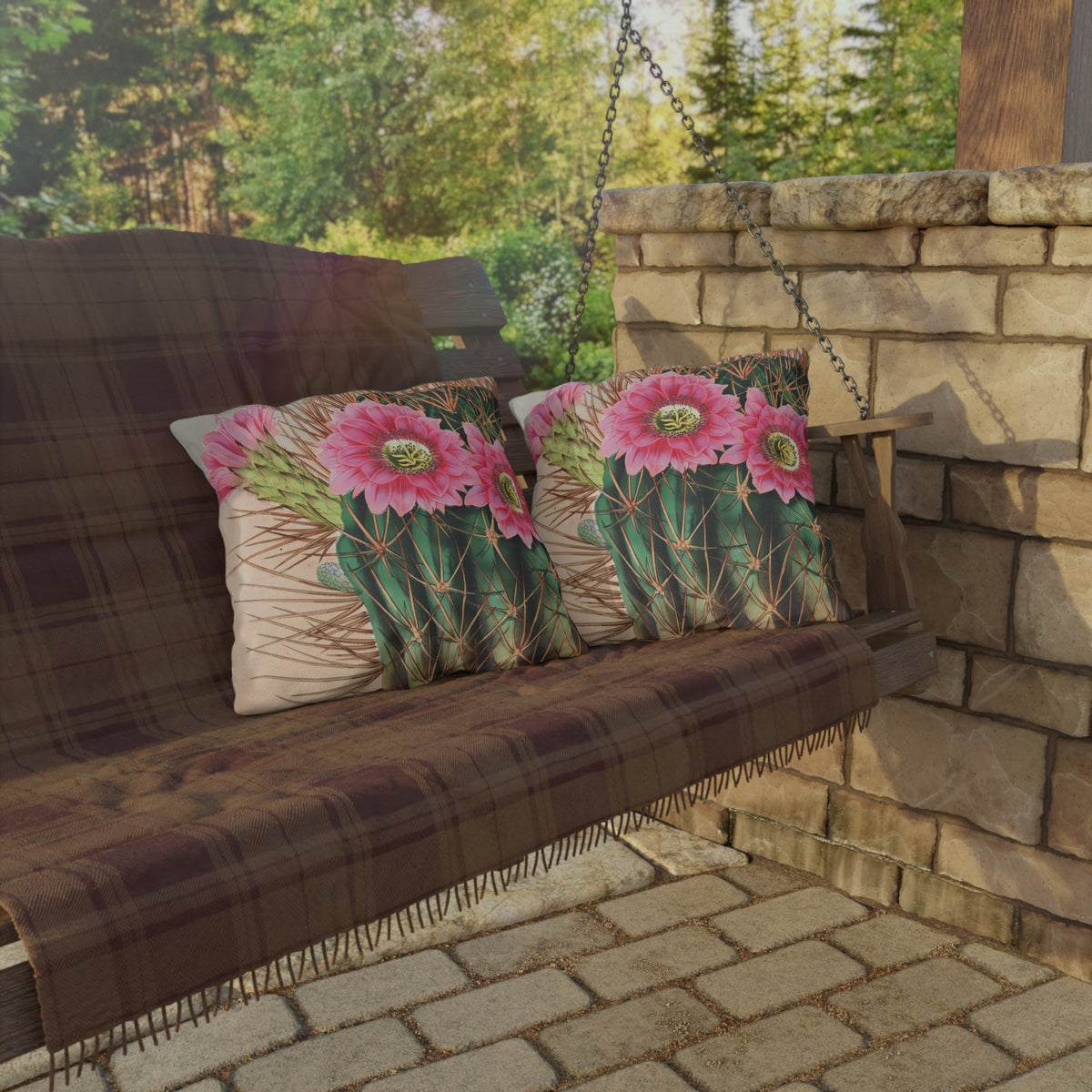 Blooming Cactus Square Outdoor Pillow - Spun Polyester - Double-Sided Print - UV-Resistant - Water-Resistant - Available in 3 sizes.