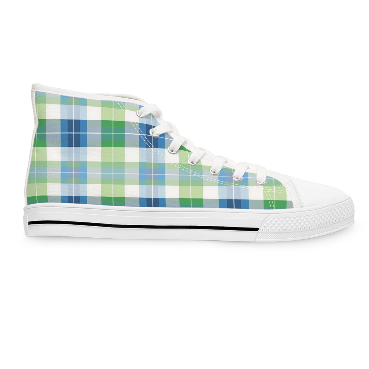 Spring Mist Plaid Ladies' High Top Sneakers - Step Bright, Stand Tall - Vibrancy at Every Turn!