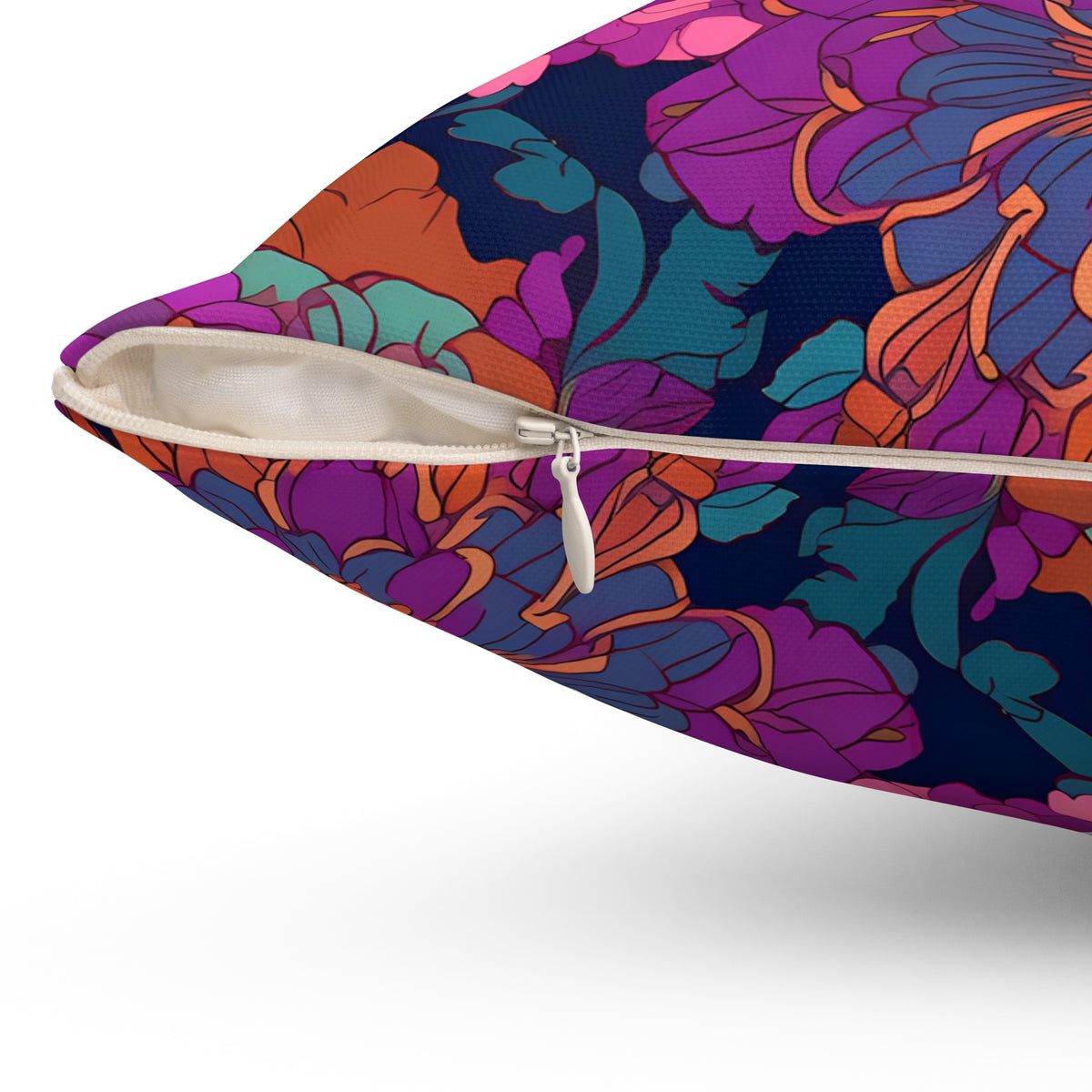 Purple Flower Parade Square Throw Pillow - Spun Polyester - Double-Sided Print - Concealed Zipper - Available in 4 sizes.
