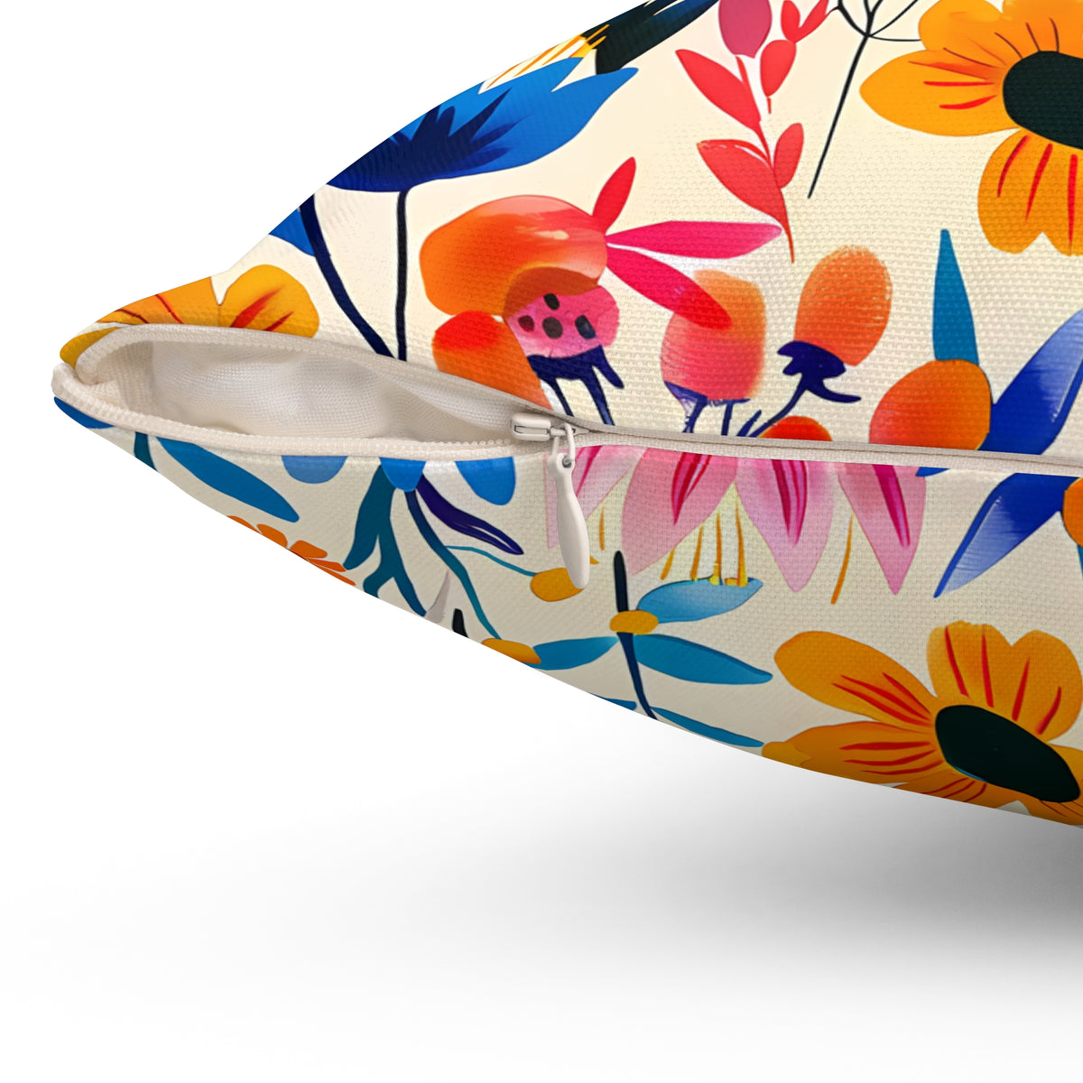 Happy Heartfelt Blooms Square Throw Pillow - Spun Polyester - Double-Sided Print - Concealed Zipper - Available in 7 sizes