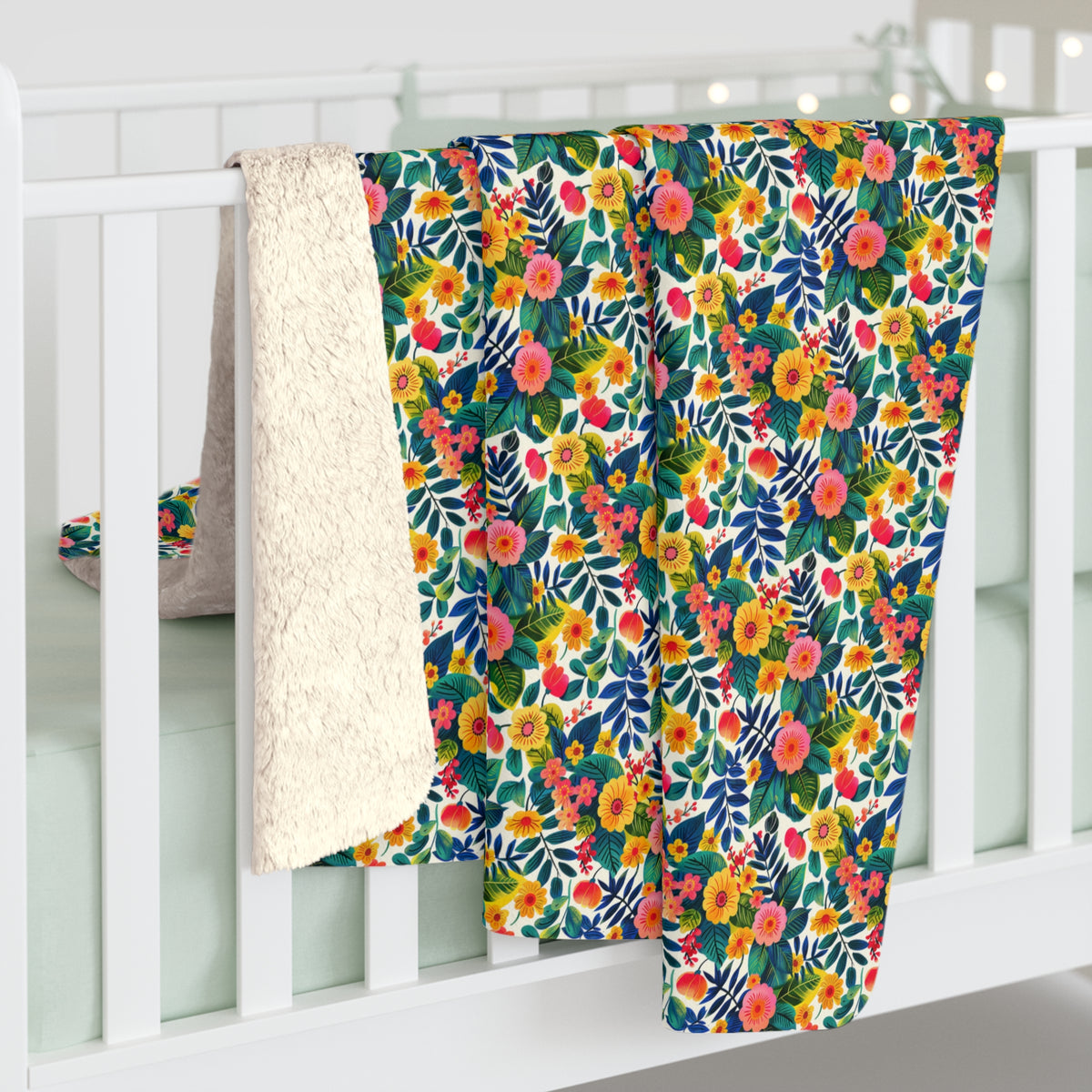 Blossom Bliss Sherpa Fleece Blanket - Snuggle Up in Style - A Modern Floral Embrace! Available in 2 sizes.