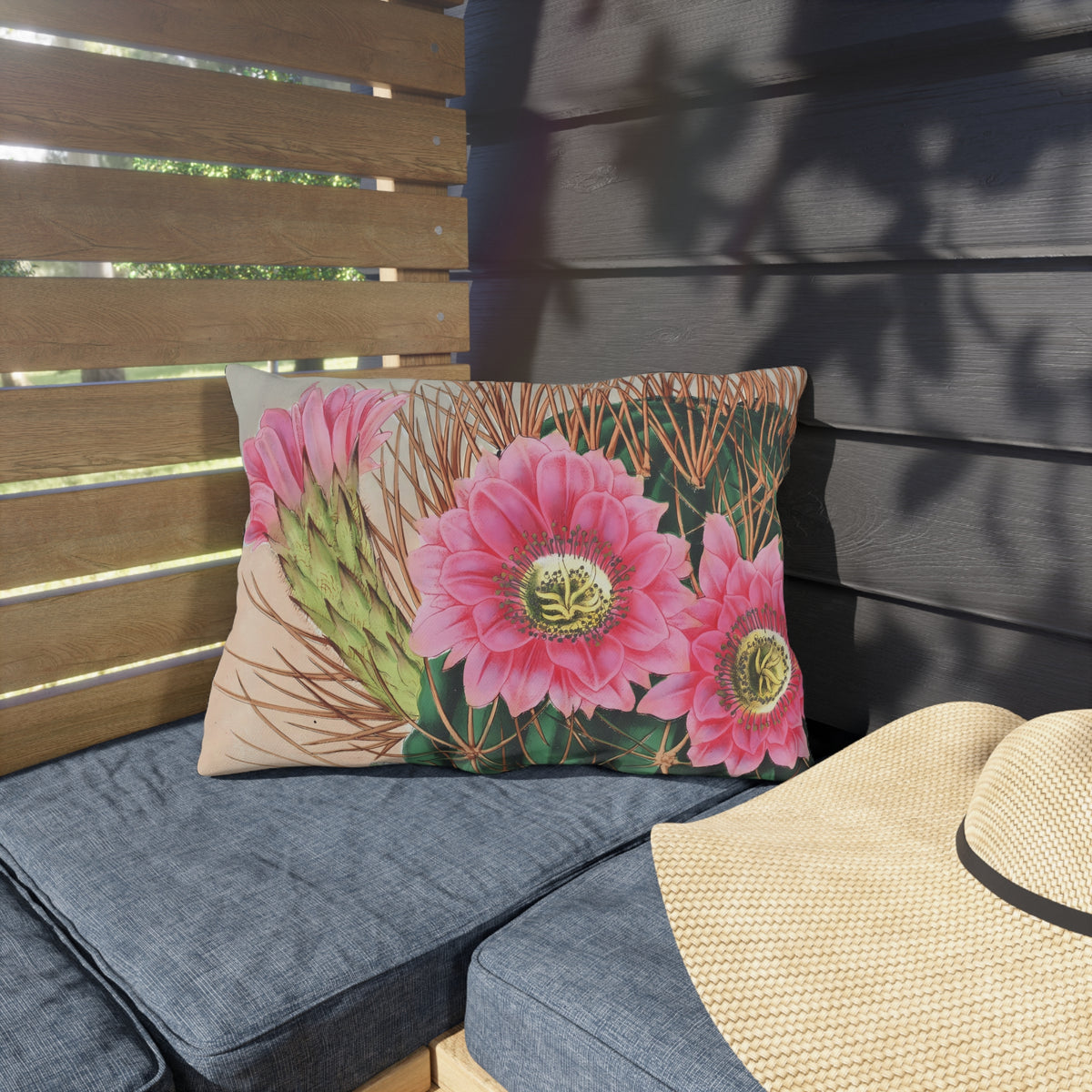 Blooming Cactus Outdoor Lumbar Pillow - Spun Polyester - Double-Sided Print - UV-Resistant - Water-Resistant - Lumbar Size: 20 x 14