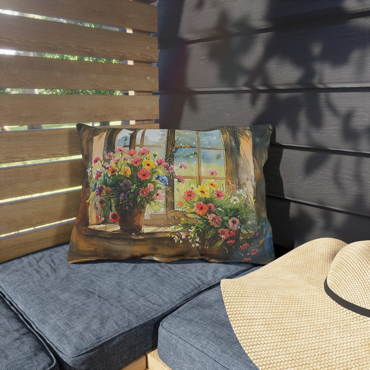 Morning Bloom Delight Outdoor Lumbar Pillow - Spun Polyester - Double-Sided Print - UV-Resistant - Water-Resistant - Lumbar size: 20" x 14"