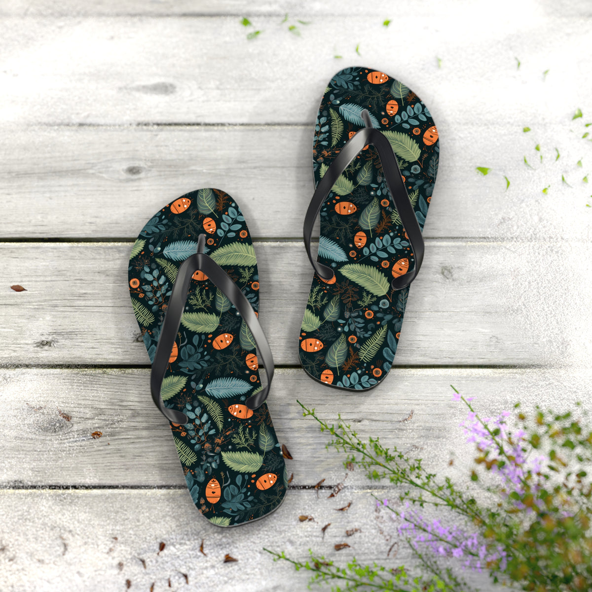 Mysterious Ferns Flip Flops - 5/8" Thick Comfortable Summer or Winter Gym/Sauna Footwear for Men, Women