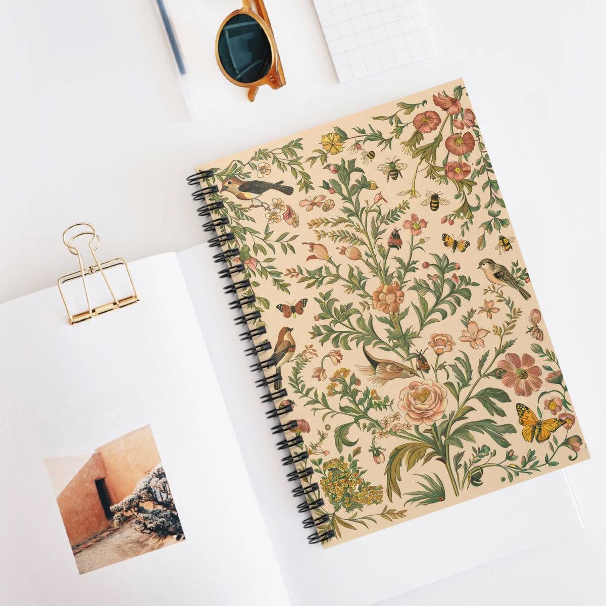 Floral Aviary Harmony Spiral Notebook - Ruled Line - Capture Nature's Harmony β Where Birds, Bees, and Butterflies Dance Among Blooms!