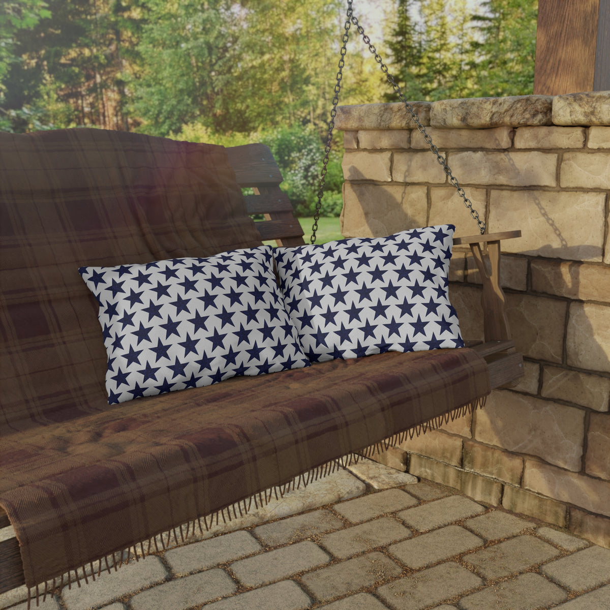 Starry Salute Outdoor Lumbar Pillow - Spun Polyester - 20" x 14" - Double-Sided Print - Concealed Zipper