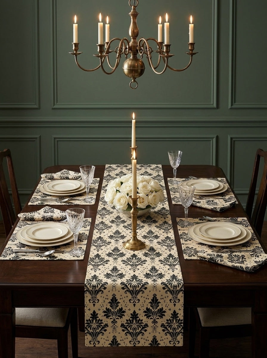 Classic Regency placemat styled with the matching table runner and napkins
