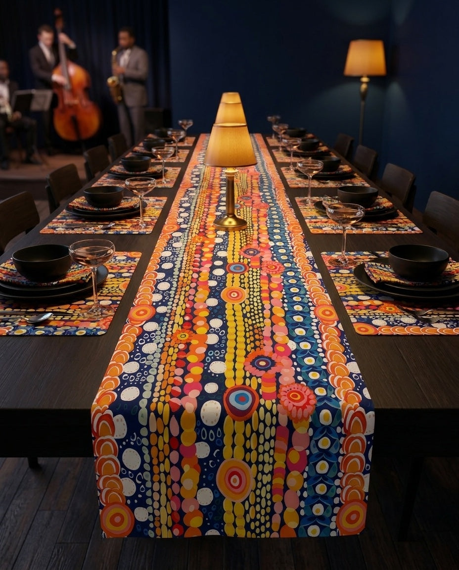 Dotty Delight placemat styled with the matching table runner and napkins