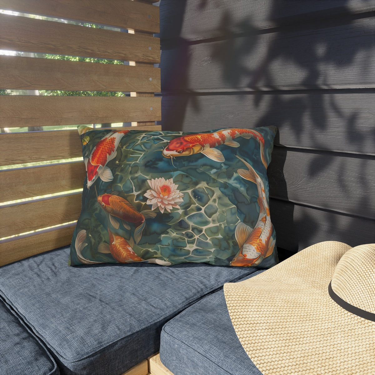 Tranquil Koi Oasis outdoor lumbar pillow product view