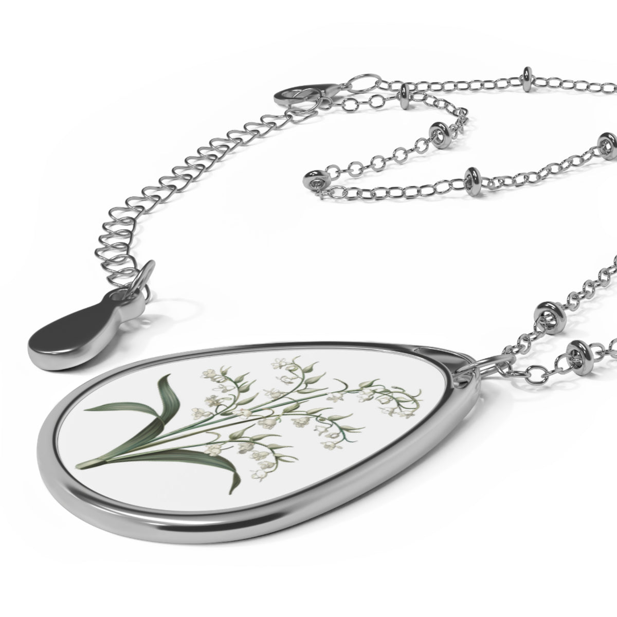 May Birth Month Flower - Lily of the Valley Oval Pendant Necklace - Embrace the Delicate Charm of May with Lily of the Valley!