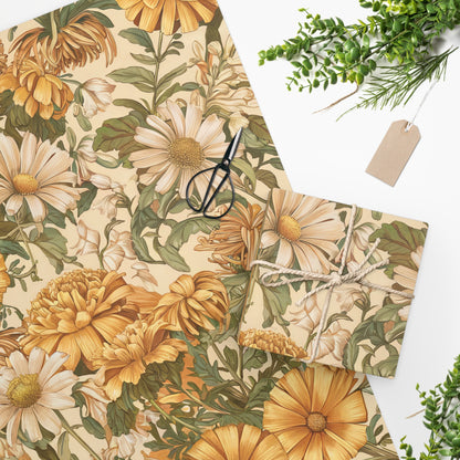 Golden Daisy Garden Wrapping Paper - Wrap Your Gifts in Botanical Elegance! Available in 2 sizes: 24" x 36" or 24" x 60"