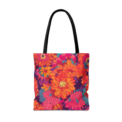 On Fire Flower Power Tote Bag - Bring Electrifying 60s Groovy Flowers on Your Next Adventure! Available in 3 sizes.