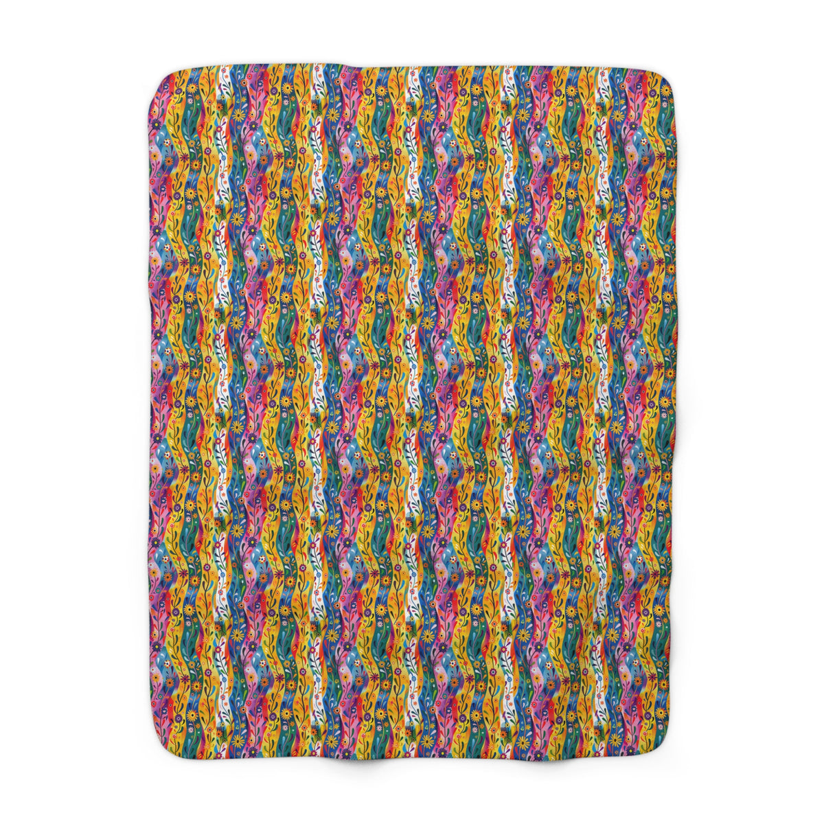 Floral Rhythms Sherpa Fleece Blanket - Get Cozy in Vibrant Lines of Comfort! - Available in 2 sizes.