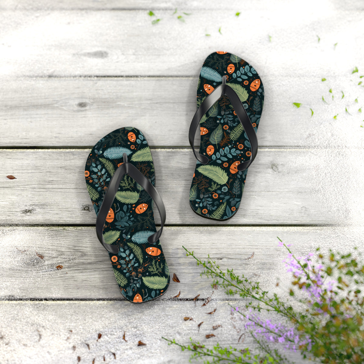 Mysterious Ferns Flip Flops - 5/8" Thick Comfortable Summer or Winter Gym/Sauna Footwear for Men, Women