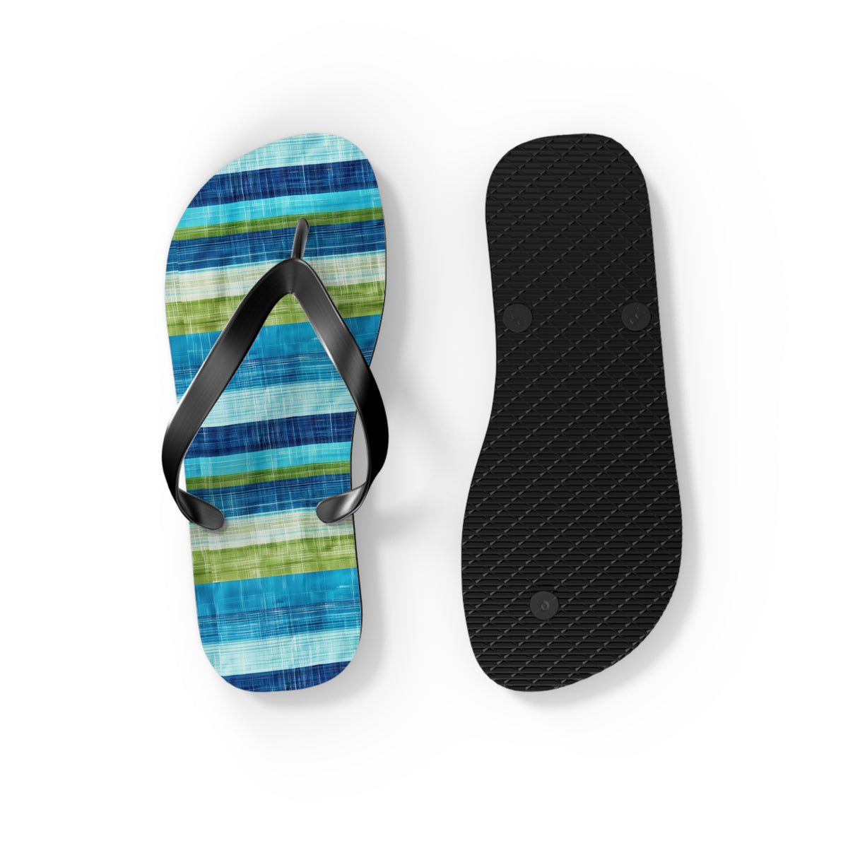 Ocean Whisper Stripes Flip Flops. 5/8" Thick Comfortable Summer or Winter Gym/Sauna Footwear for Men and Women.