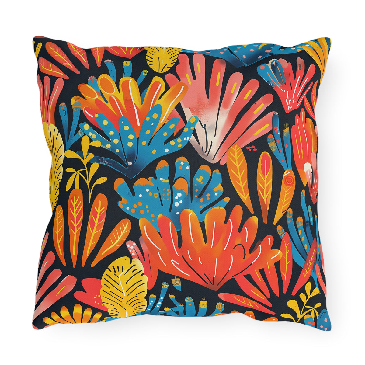 Coral Plume Square Outdoor Pillow - Spun Polyester - Double-Sided Print - UV-Resistant - Water-Resistant - Available in 3 sizes.