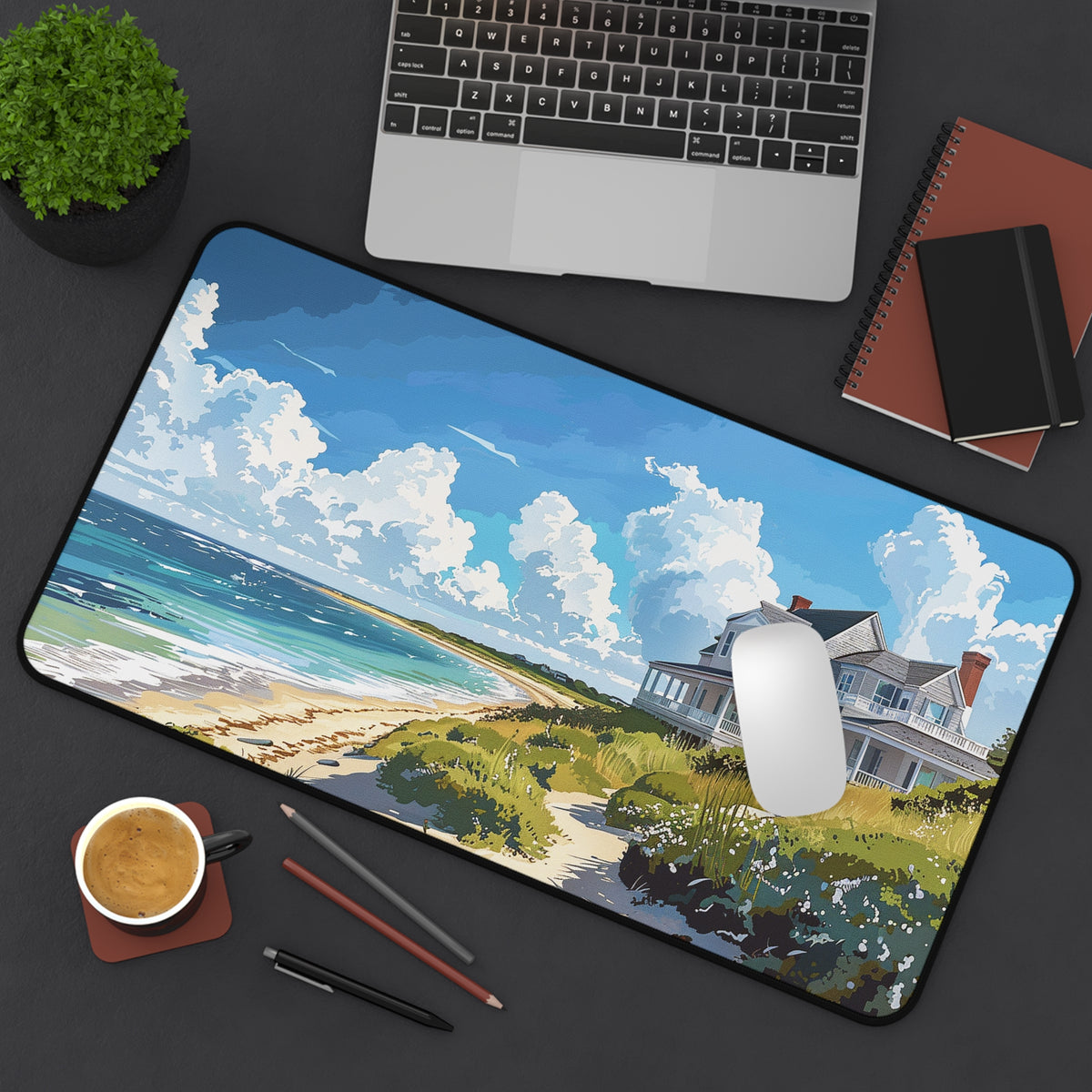 Nantucket Beach House Desk Mat (Desk Pad) - Transform Your Desk with Coastal Bliss! Available in 3 sizes.