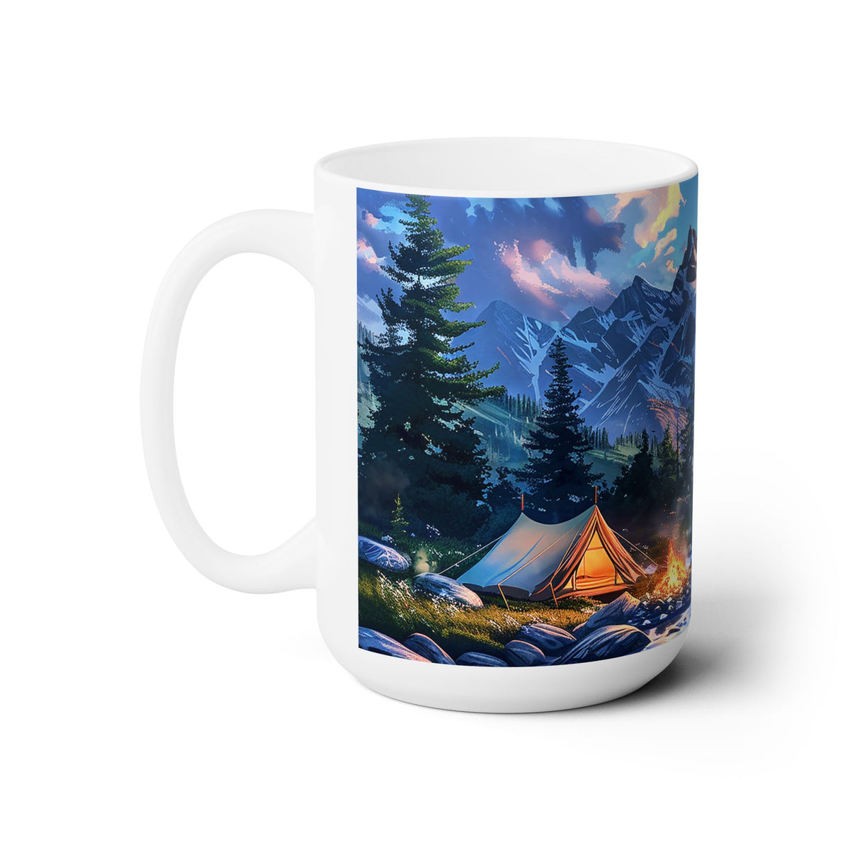 Mountain Creekside Campfire Ceramic Mug - 15 oz. - Campfire Vibes with Every Sip!