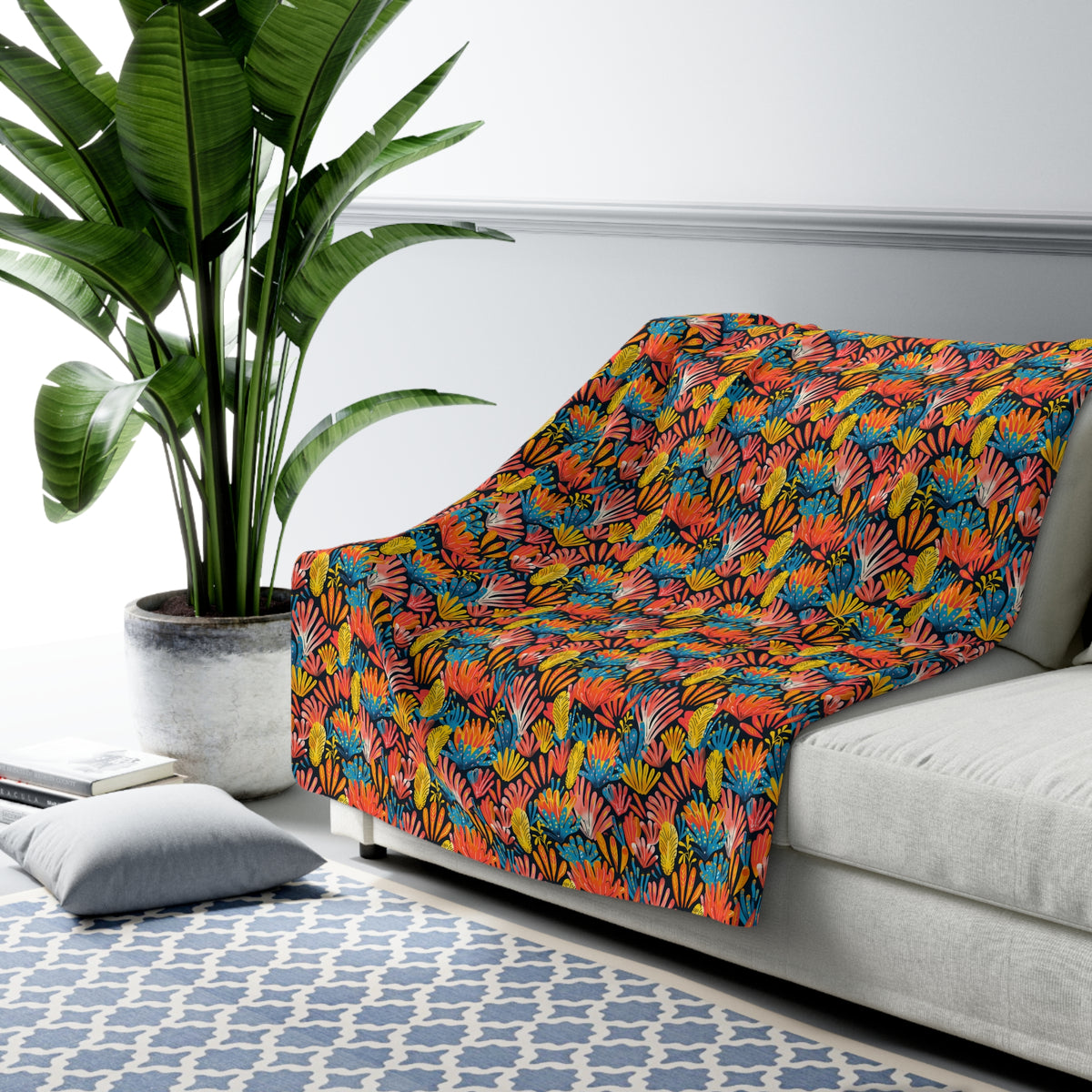 Coral Plume Sherpa Fleece Blanket - Wrap Up in Whimsy - Dive into Cozy Coral Comfort! Available in 2 sizes.
