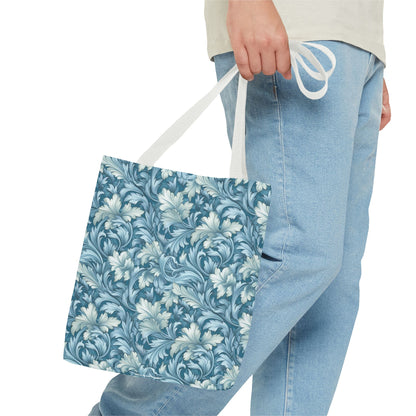 Soft Blue Leaf Tapestry Tote Bag - Leaf Through History with Every Carry! Available in 3 sizes.