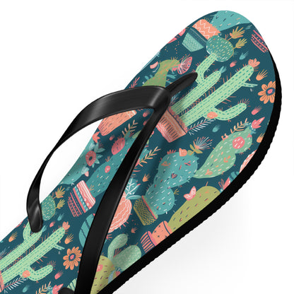 Cactus Cacophany Flip Flops. 5/8" Thick Comfortable Summer or Winter Gym/Sauna Footwear for Men and Women. Bring Fun Cactus-inspired Artwork into Your Life!