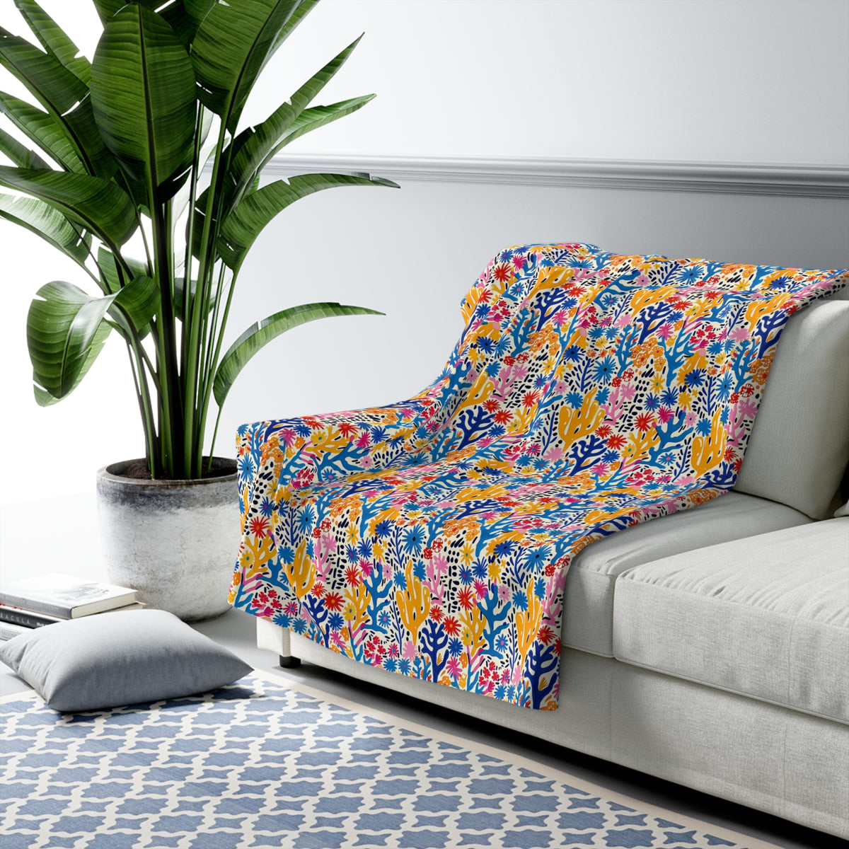 Coral Bloom Harmony Sherpa Fleece Blanket - Snuggle in Modern Color and Style! Available in 2 sizes.