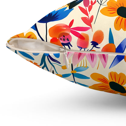 Happy Heartfelt Blooms Square Throw Pillow - Spun Polyester - Double-Sided Print - Concealed Zipper - Available in 7 sizes