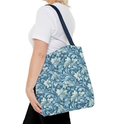 Soft Blue Leaf Tapestry Tote Bag - Leaf Through History with Every Carry! Available in 3 sizes.