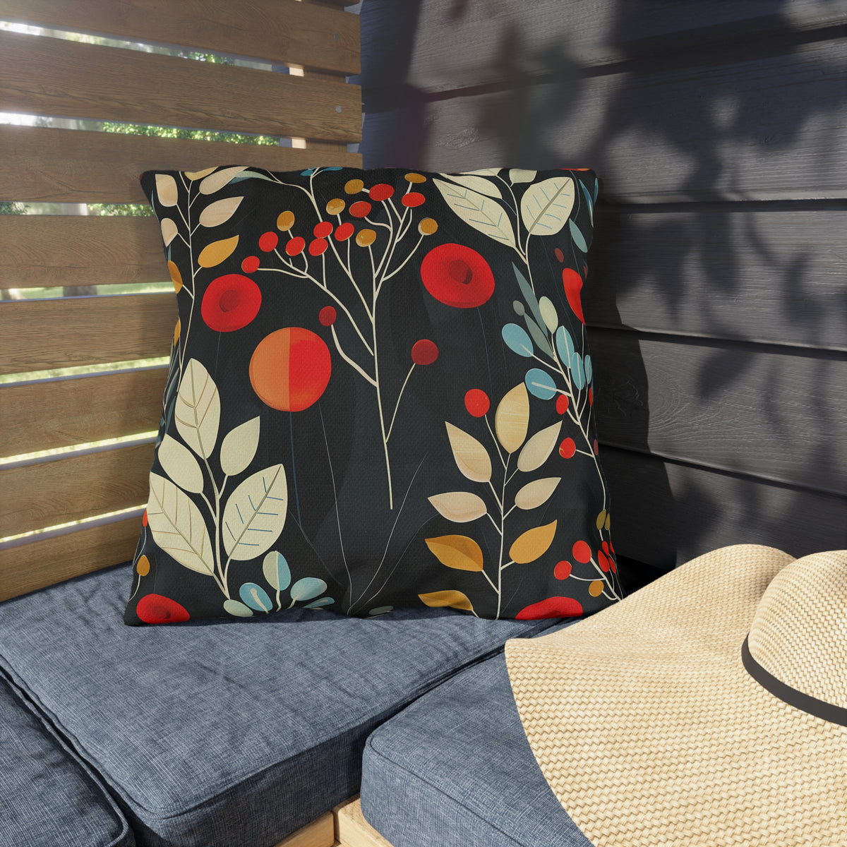 Retro Woodland Whispers Square Outdoor Pillow - Spun Polyester - Double-Sided Print - UV-Resistant - Water-Resistant - Available in 3 sizes.