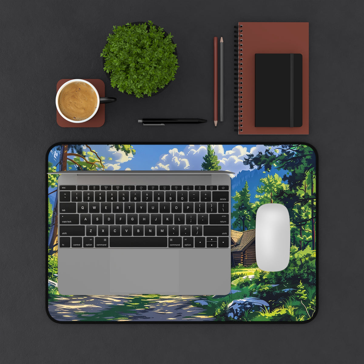 Dreams of a High Mountain Log Cabin Desk Mat (Desk Pad) - Escape to the Mountains on Your Desktop - Available in 3 sizes.
