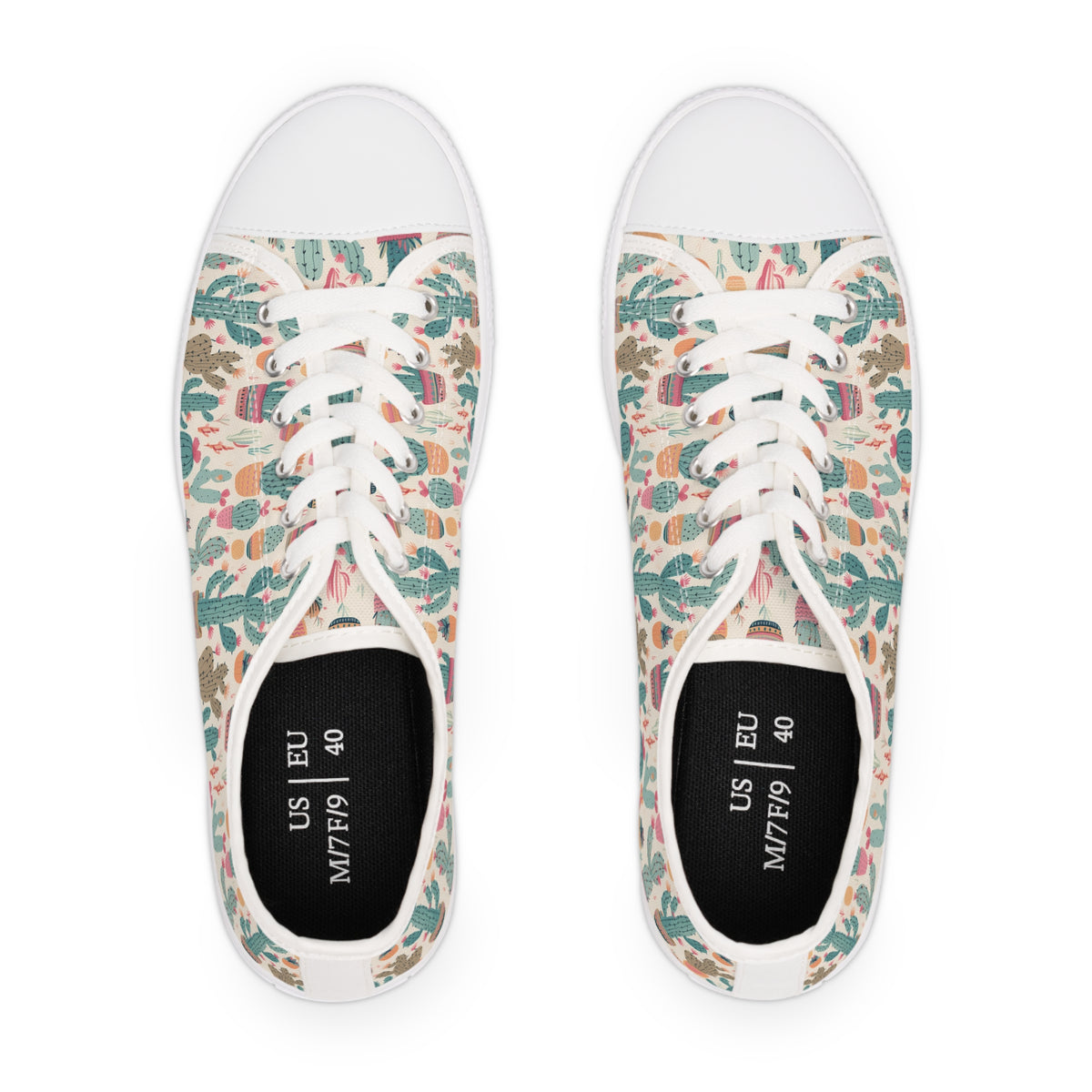 Desert Bloom Boom Ladies' Low Top Sneakers - Prickle Your Fancy - Cacti Coolness at Every Step!