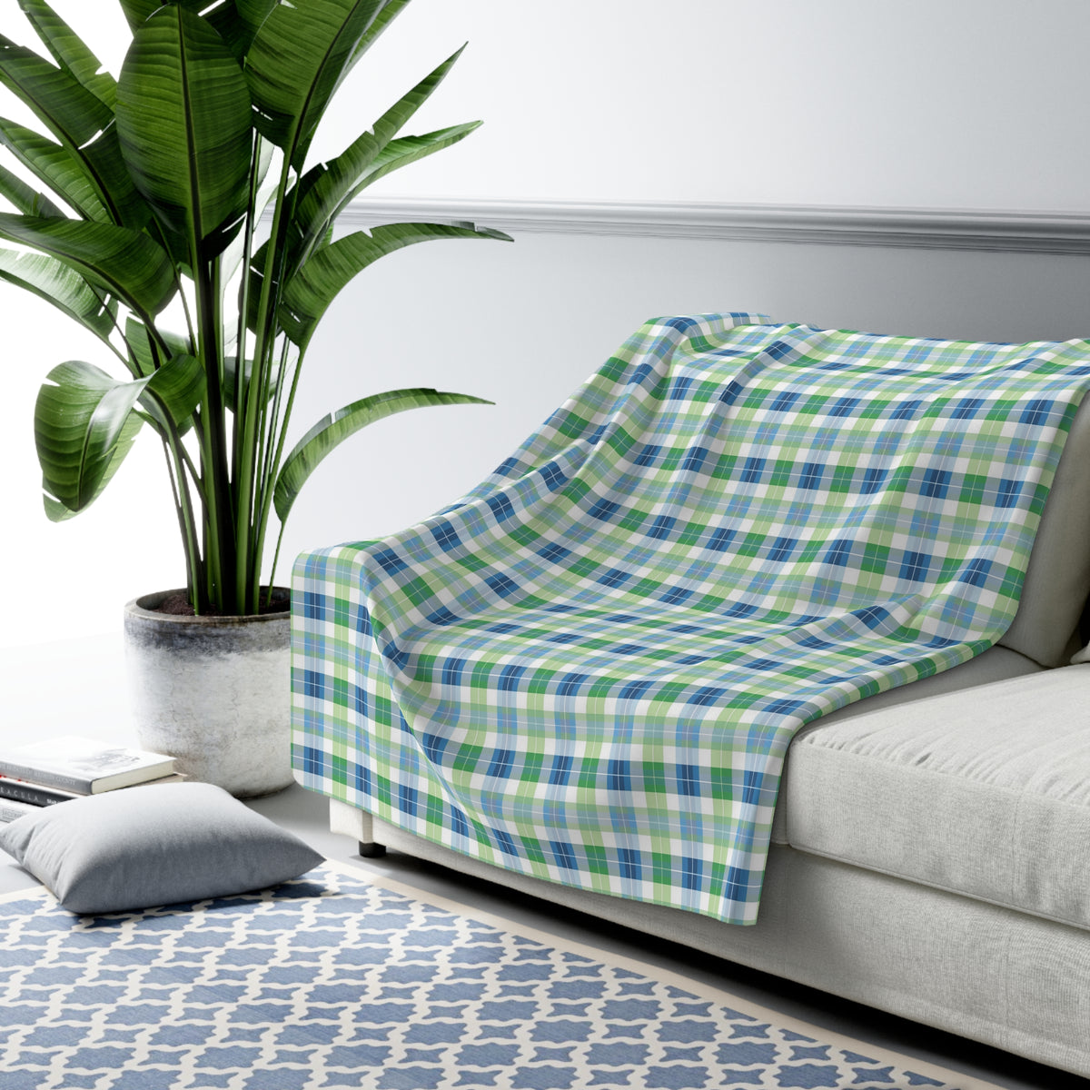Spring Mist Plaid Sherpa Fleece Blanket - Wrap Yourself in Spring - Cozy Comfort with a Splash of Mist! Available in 2 sizes.