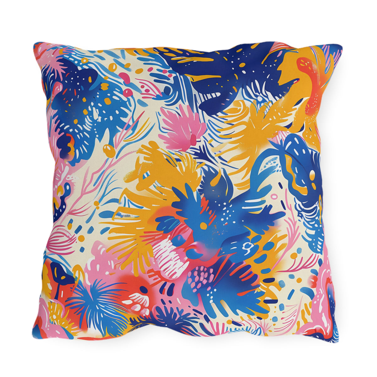 Splatter Blossom Square Outdoor Pillow - Spun Polyester - Double-Sided Print - UV-Resistant - Water-Resistant - Available in 3 sizes.