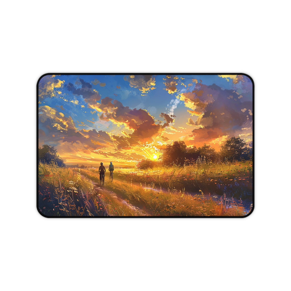 Golden Sunset Ride Desk Mat (Desk Pad) - Pedal Through Paradise with Every Task! Available in 3 sizes.