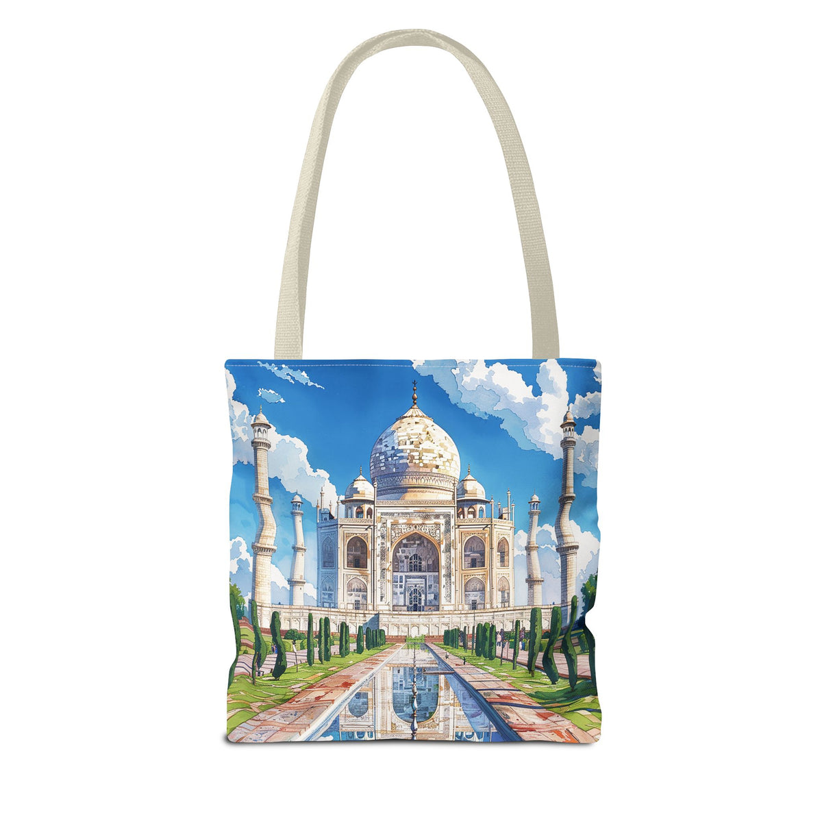 Majestic Taj Mahal Reflection Tote Bag - Carry the Splendor of the Taj Wherever You Go! Available in 3 sizes.