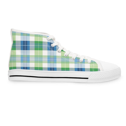 Spring Mist Plaid Ladies' High Top Sneakers - Step Bright, Stand Tall - Vibrancy at Every Turn!
