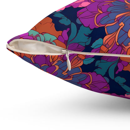 Purple Flower Parade Square Throw Pillow - Spun Polyester - Double-Sided Print - Concealed Zipper - Available in 4 sizes.