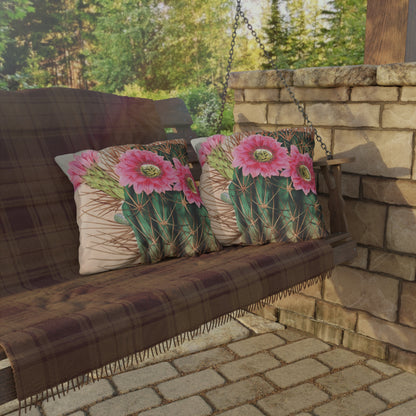 Blooming Cactus Square Outdoor Pillow - Spun Polyester - Double-Sided Print - UV-Resistant - Water-Resistant - Available in 3 sizes.
