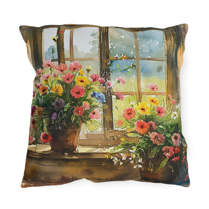 Morning Bloom Delight Square Outdoor Pillow - Spun Polyester - Double-Sided Print - UV-Resistant - Water-Resistant - Available in 3 sizes.