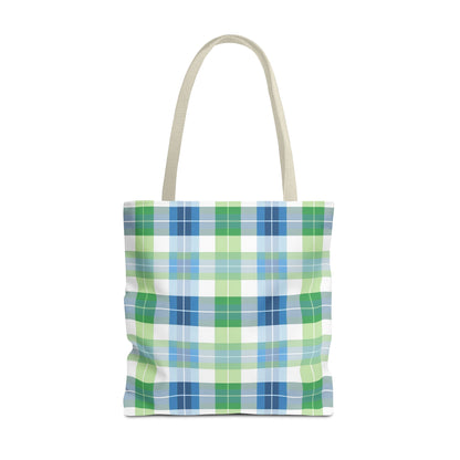 Spring Mist Plaid Tote Bag - Tote Your Essentials in Style - Fresh Plaid for Bright Days! Available in 3 sizes.