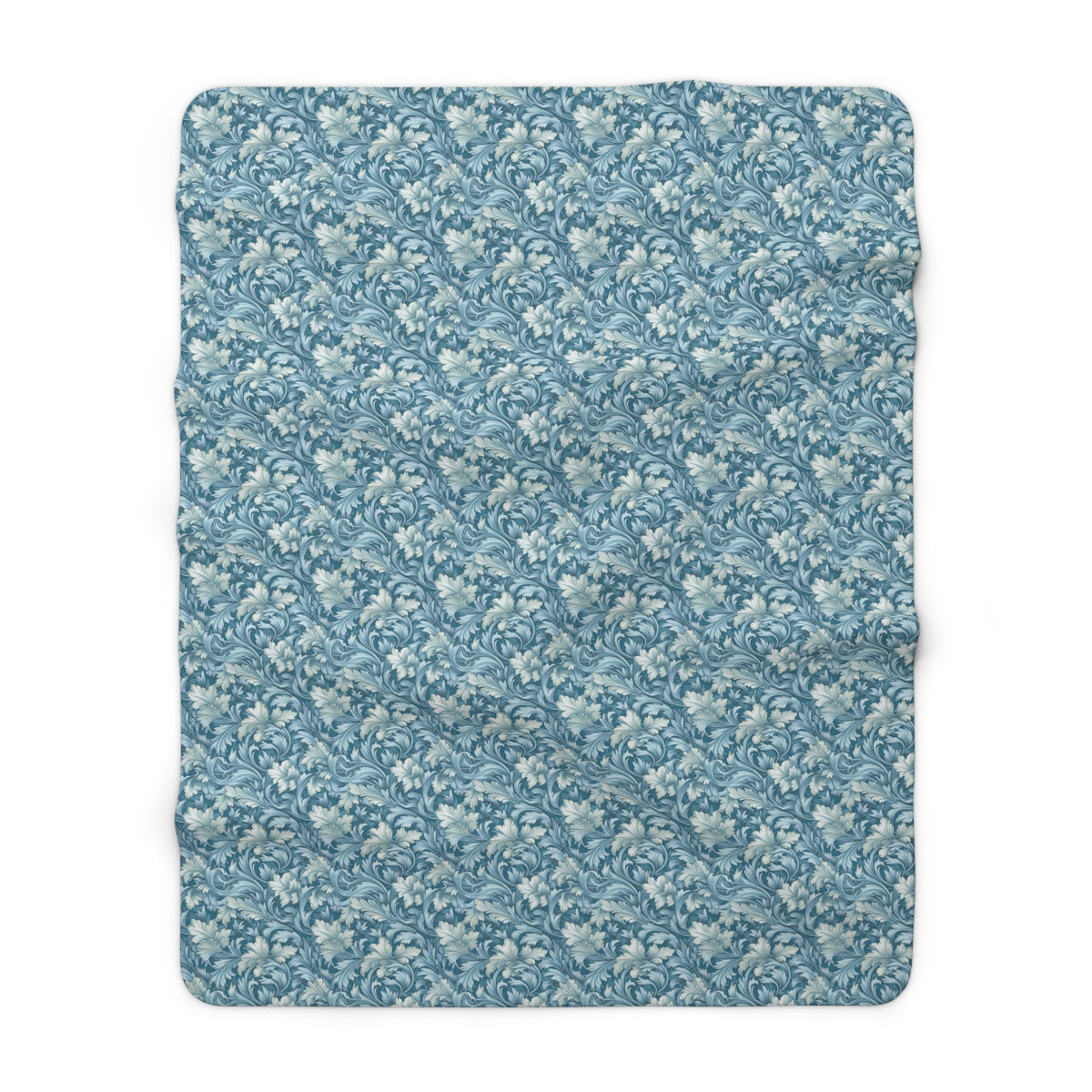 Soft Blue Leaf Tapestry Sherpa Fleece Blanket - Antique Charm, Modern Warmth: Snuggle Up with Soft Blue Leaf Tapestry! Available in 2 sizes.
