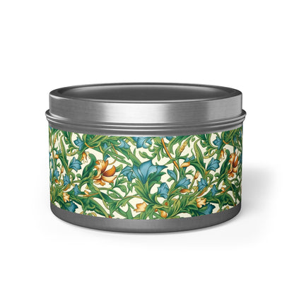Medieval Meets Modern Vines Tin Candle. Light Up Your Space with Timeless Elegance! Available in 2 sizes, 3 finishes, and 5 scents.