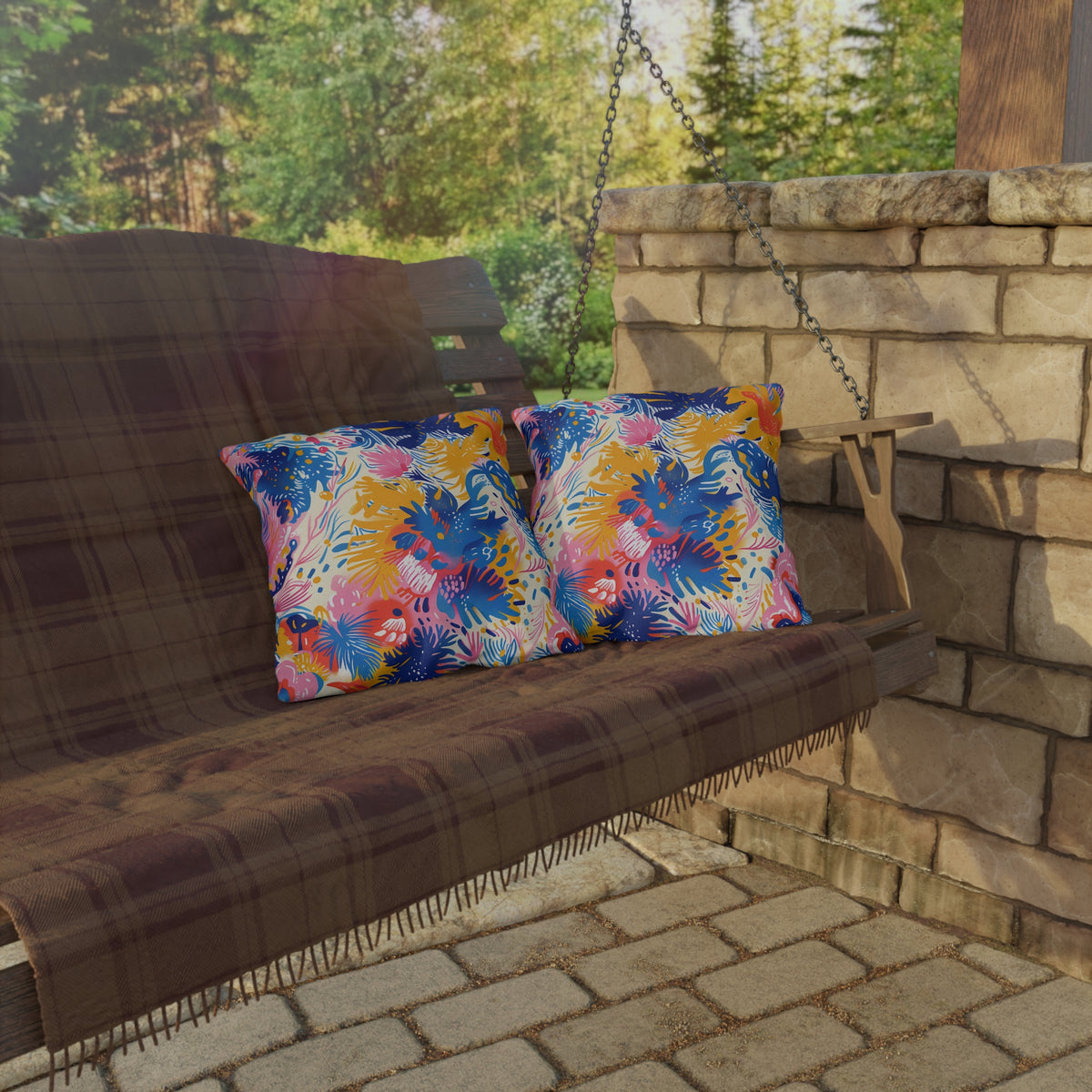 Splatter Blossom Square Outdoor Pillow - Spun Polyester - Double-Sided Print - UV-Resistant - Water-Resistant - Available in 3 sizes.