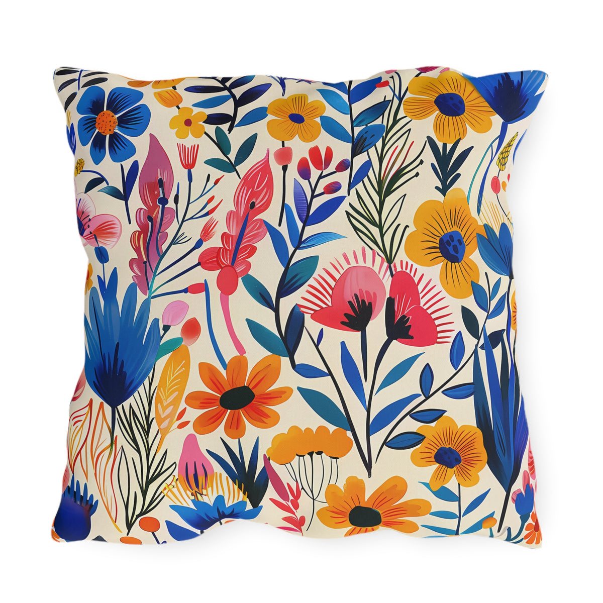 Happy Heartfelt Blooms Square Outdoor Pillow - Spun Polyester - Double-Sided Print - UV-Resistant - Water-Resistant - Available in 3 sizes.