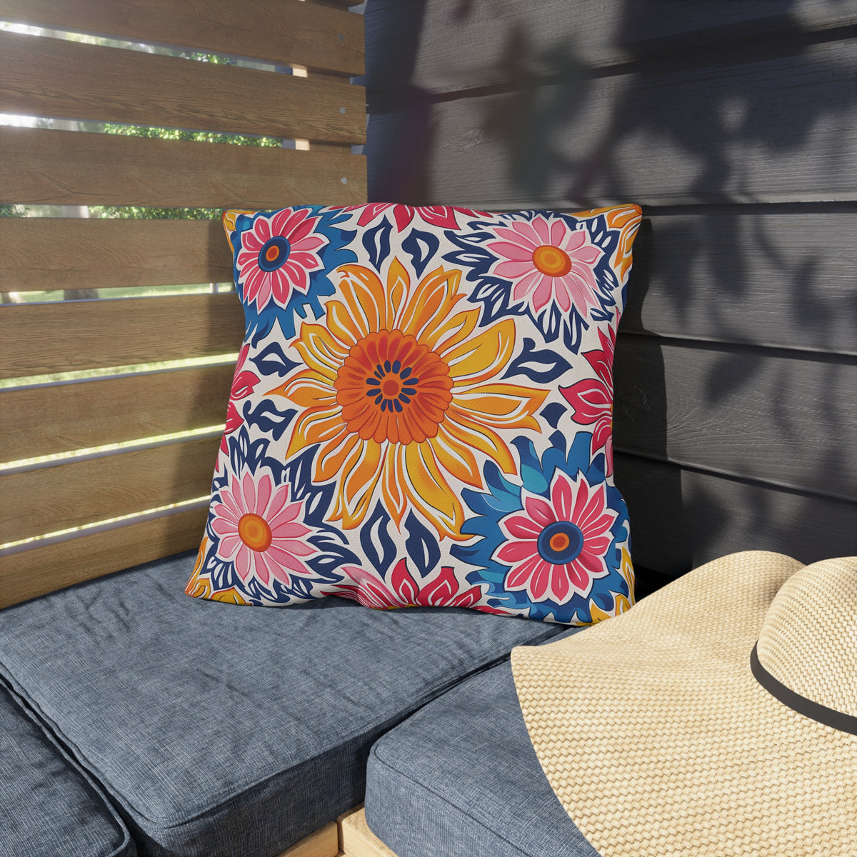 Sunsplash Petals Square Outdoor Pillow - Spun Polyester - Double-Sided Print - UV-Resistant - Water-Resistant - Available in 3 sizes.