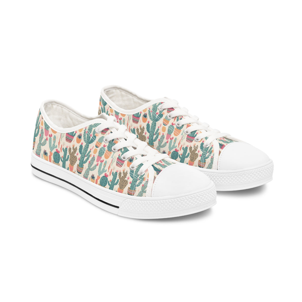 Desert Bloom Boom Ladies' Low Top Sneakers - Prickle Your Fancy - Cacti Coolness at Every Step!