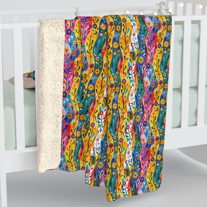 Floral Rhythms Sherpa Fleece Blanket - Get Cozy in Vibrant Lines of Comfort! - Available in 2 sizes.