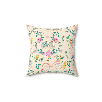 Spring Bicycle Square Throw Pillow - Spun Polyester - Double-Sided Print - Concealed Zipper - Available in 7 Sizes