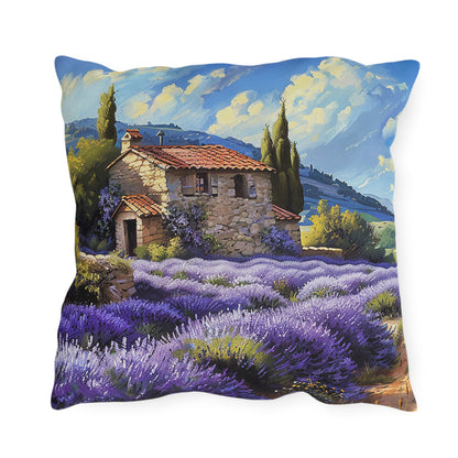 Tuscan Lavender Dreams Square Outdoor Pillow - Spun Polyester - Double-Sided Print - UV-Resistant - Water-Resistant - Available in 3 sizes.